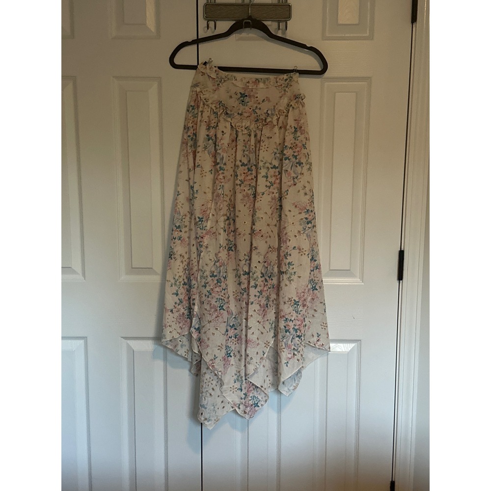 PrettyLittleThing Floral Eyelet Maxi Skirt Womens XS/ 0 Cream Pink Ruffle Fairy